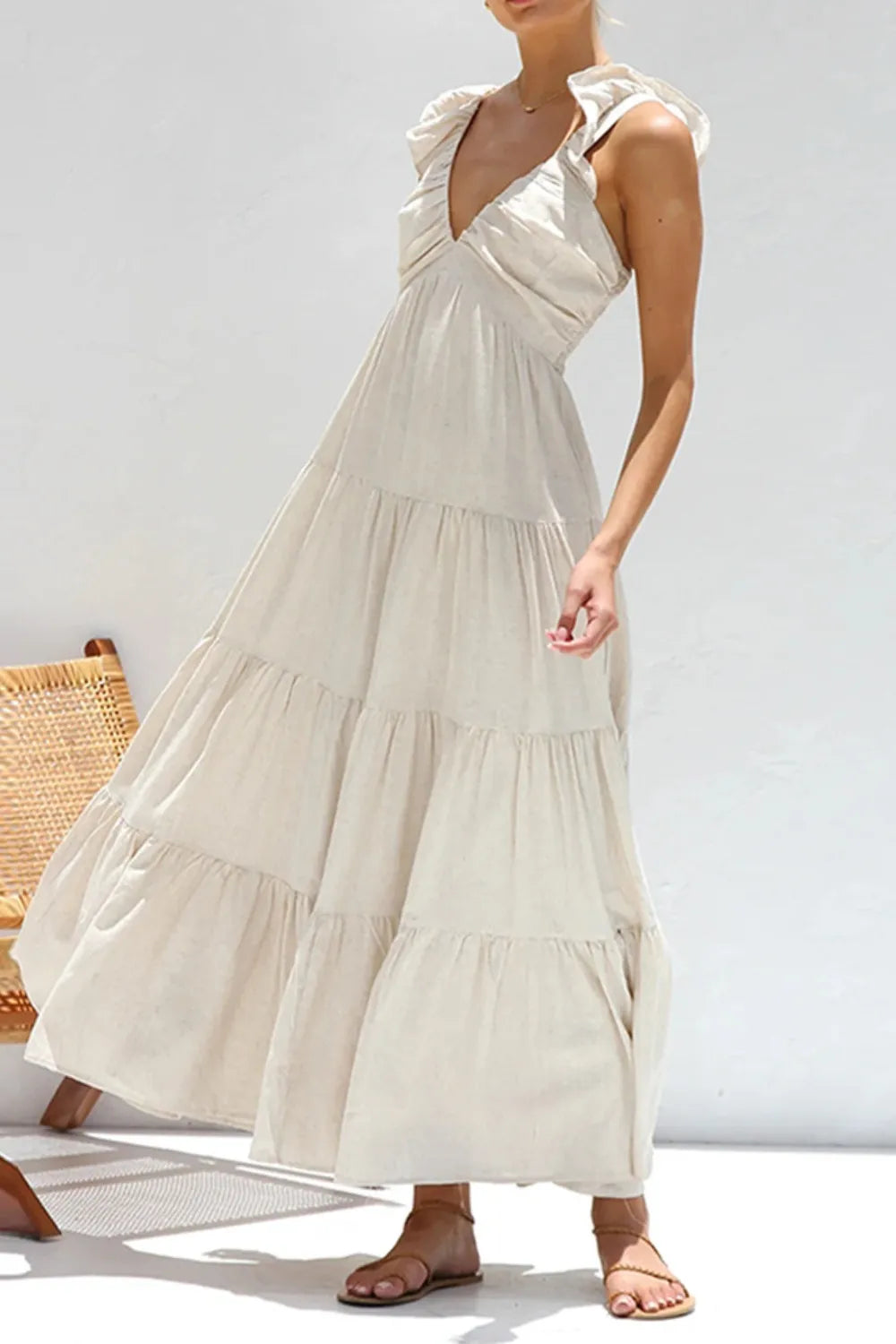 Ruffled V-Neck Tiered Dress - Grace Beauty H&C 