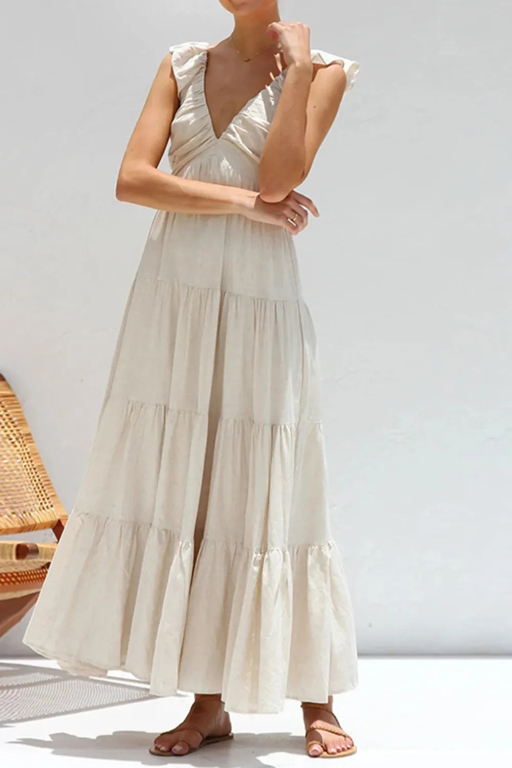 Ruffled V-Neck Tiered Dress - Grace Beauty H&C 