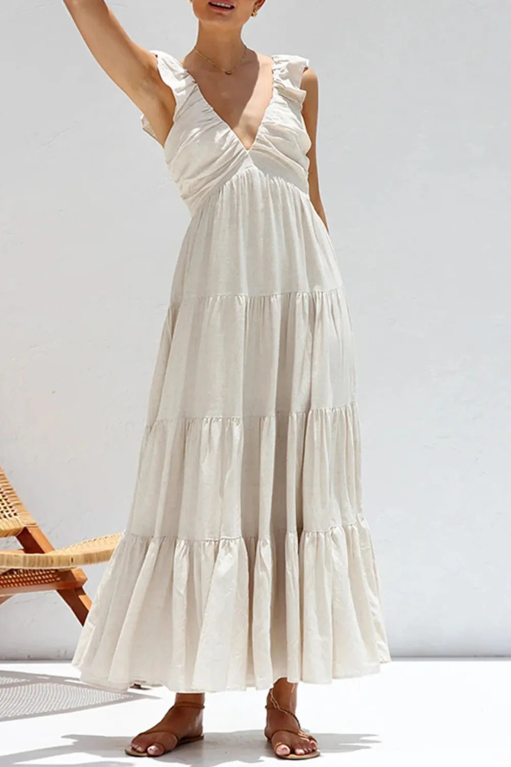 Ruffled V-Neck Tiered Dress - Grace Beauty H&C 