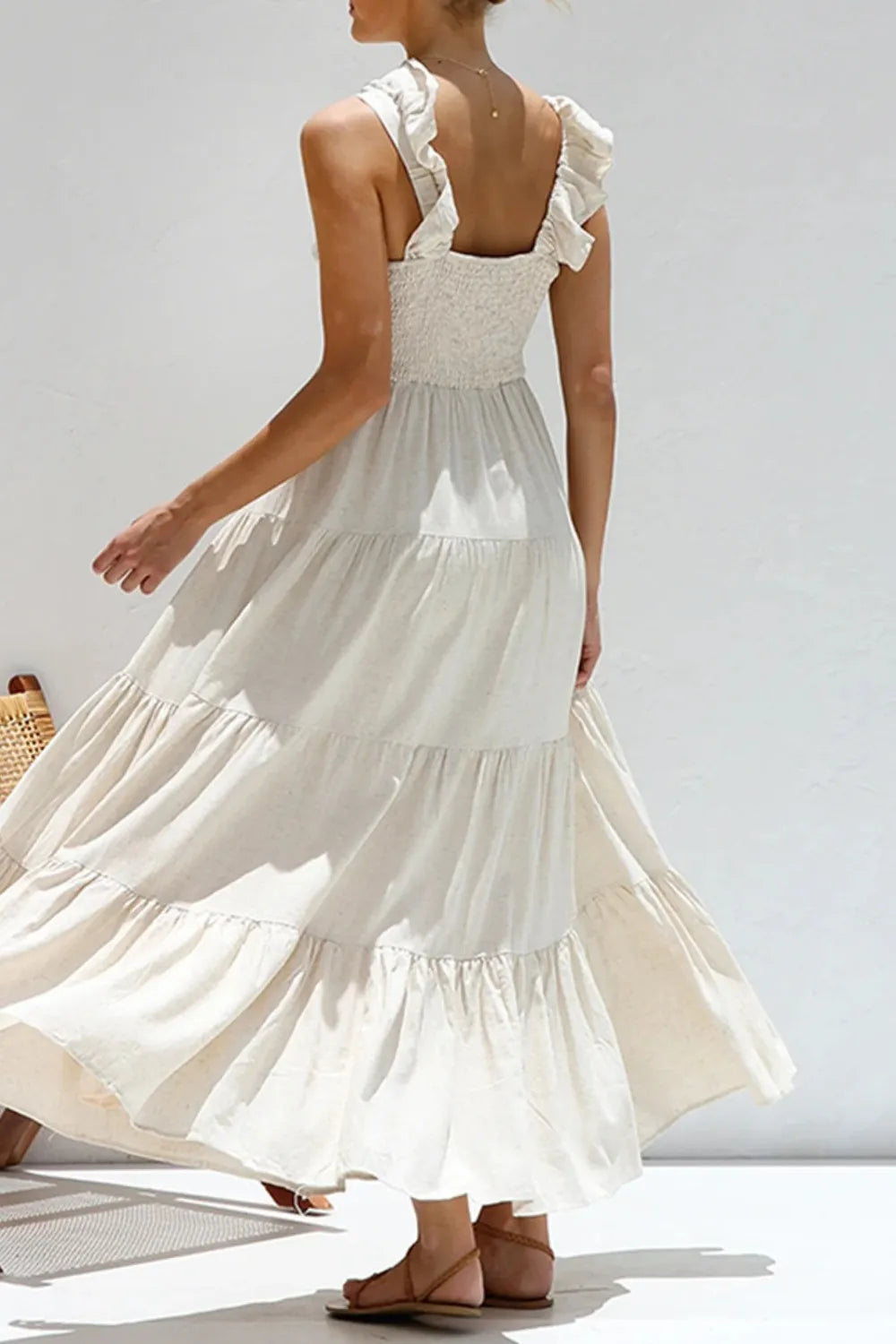 Ruffled V-Neck Tiered Dress - Grace Beauty H&C 