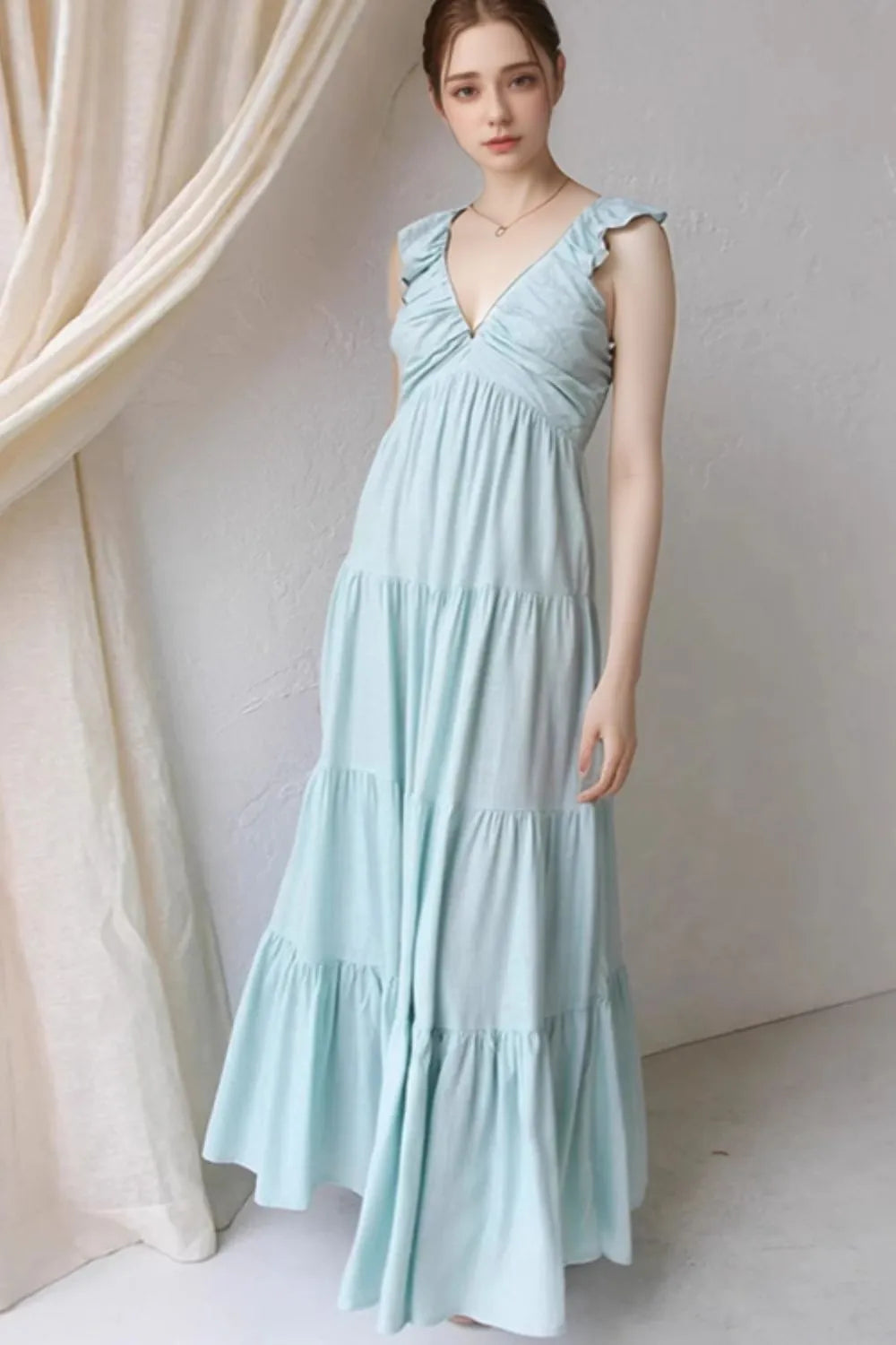 Ruffled V-Neck Tiered Dress - Grace Beauty H&C 