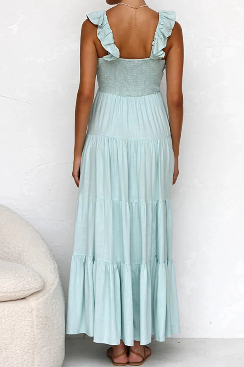 Ruffled V-Neck Tiered Dress - Grace Beauty H&C 