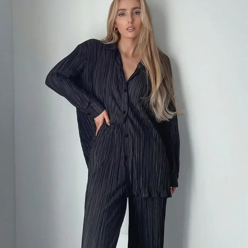 Shirt Tops and Wide Leg Pants Elegant set - Grace Beauty H&C 