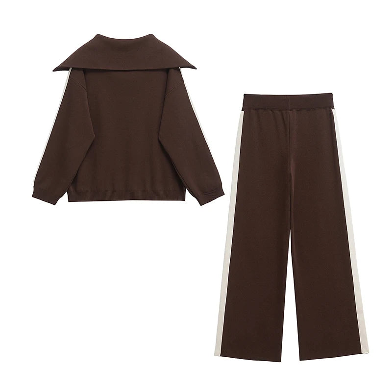 Women Fashion 2 Piece Set Brown Pullover Sweatshirts - Grace Beauty H&C 