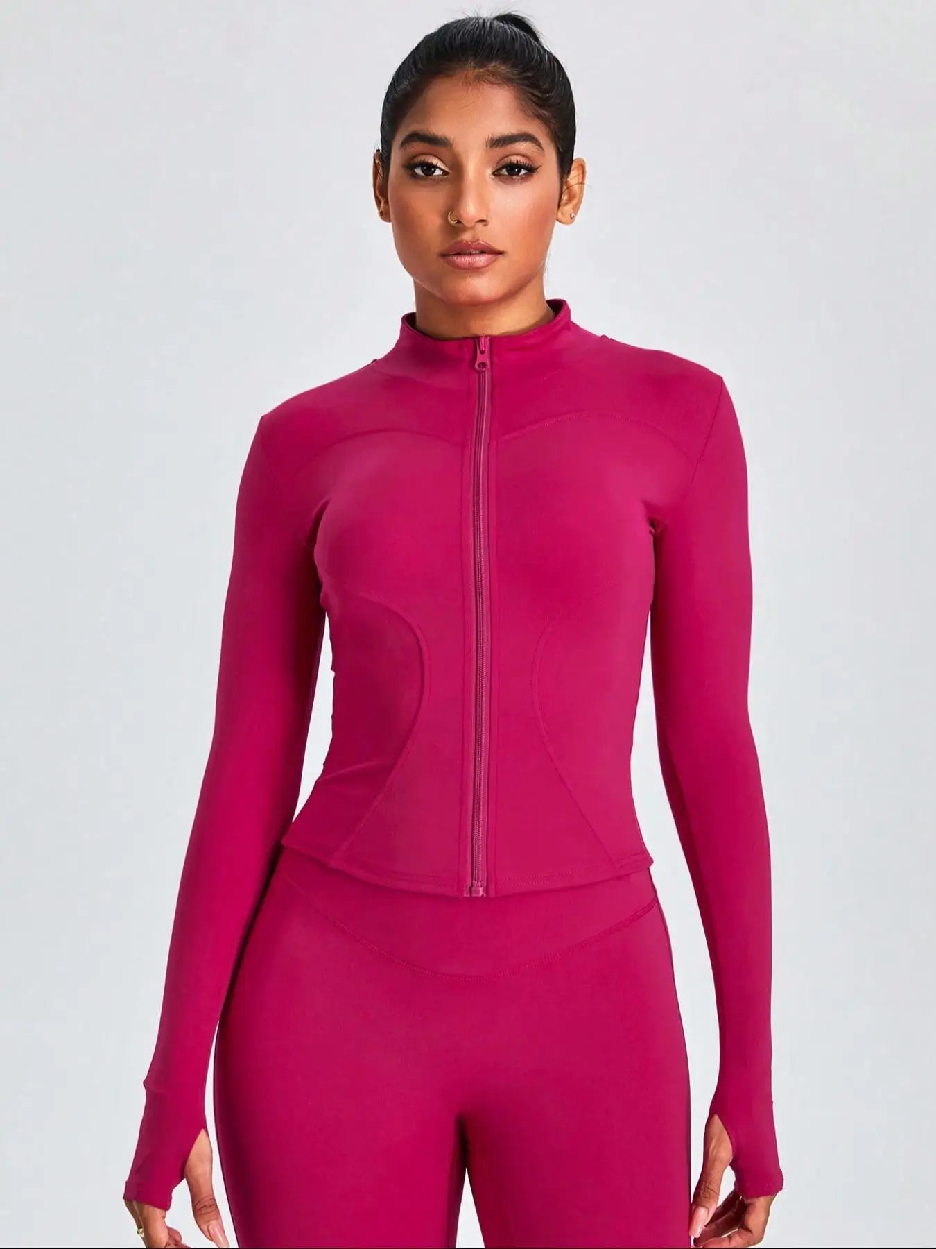 Two-piece Set Women's Solid Zip UpMock Neck Sports - Grace Beauty H&C 