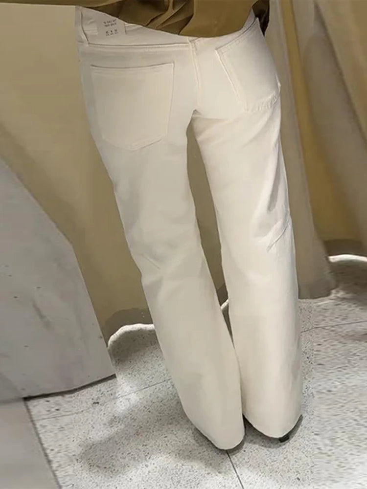 Elegant Women's Low Rise White Denim Jeans - Grace Beauty H&C 