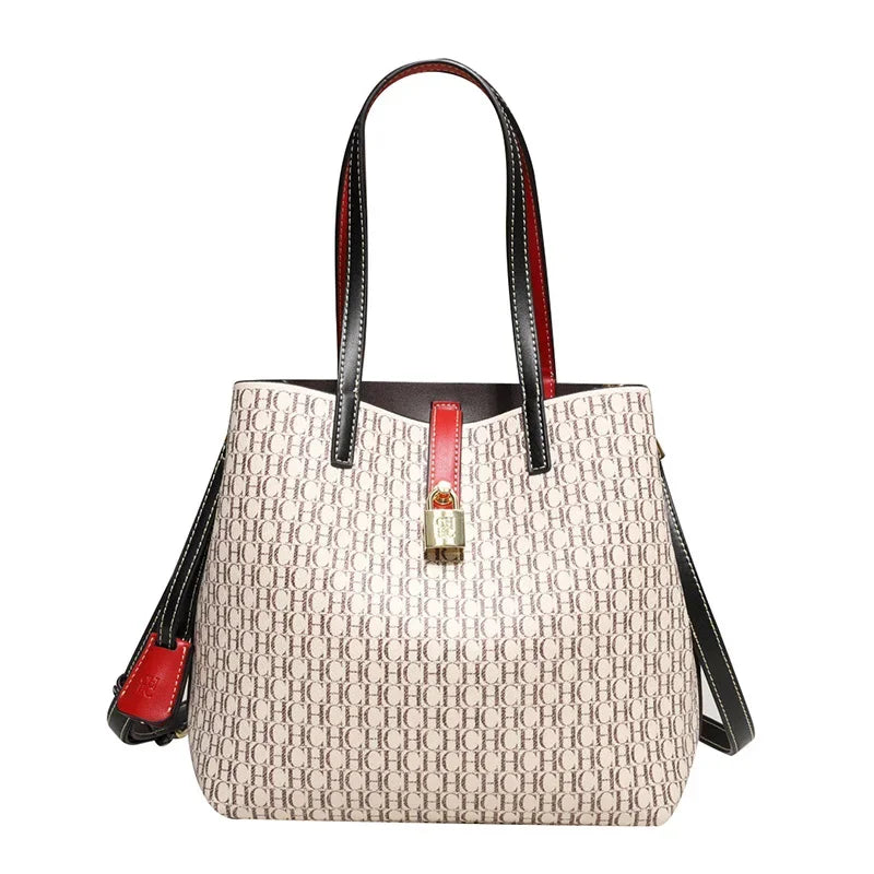 Premium Versatile Leather Crossbody Bag Ladies Large Capacity Daily Commuter Tote Bag Letter Print Design Ladies Fashion - Grace Beauty H&C 