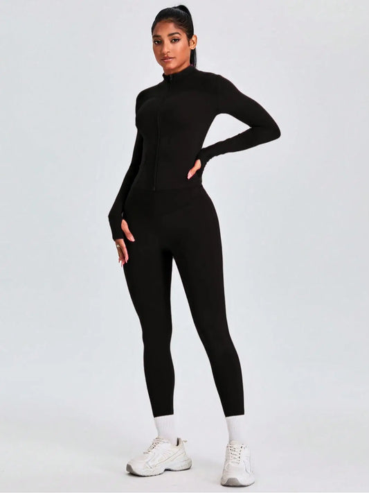 Two-piece Set Women's Solid Zip UpMock Neck Sports - Grace Beauty H&C 