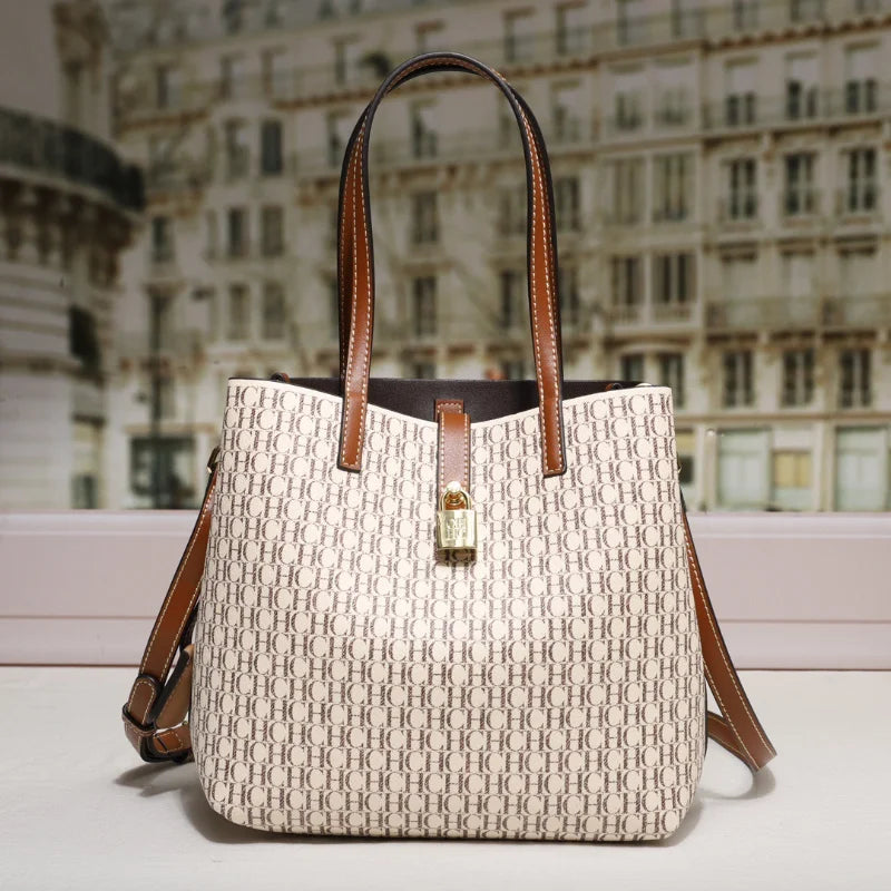 Premium Versatile Leather Crossbody Bag Ladies Large Capacity Daily Commuter Tote Bag Letter Print Design Ladies Fashion - Grace Beauty H&C 