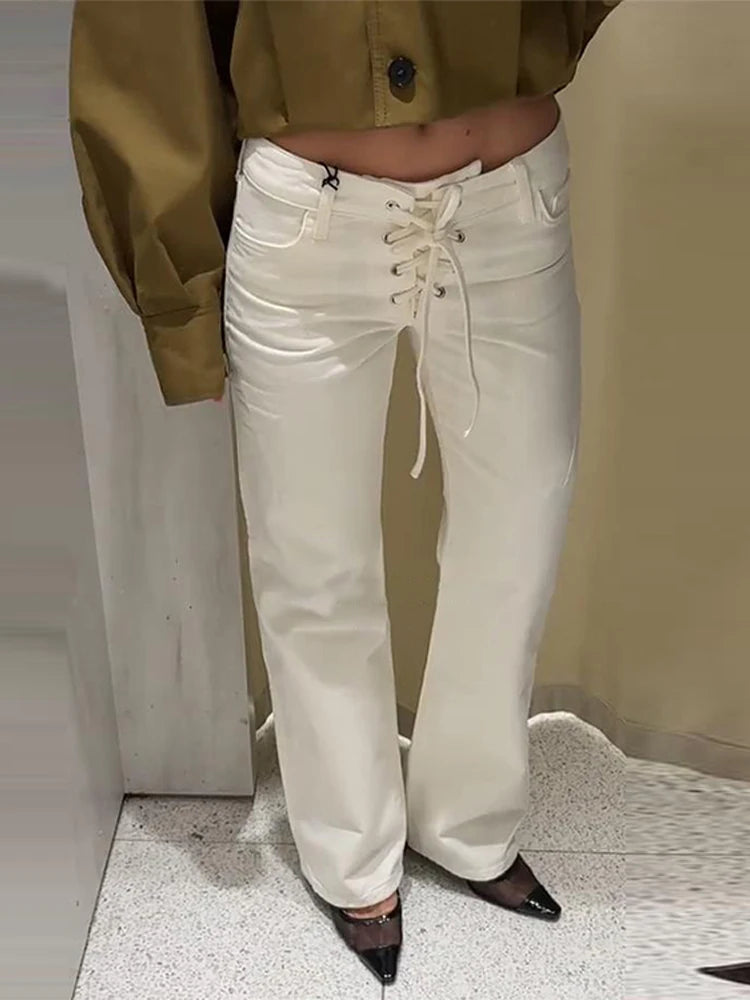 Elegant Women's Low Rise White Denim Jeans - Grace Beauty H&C 