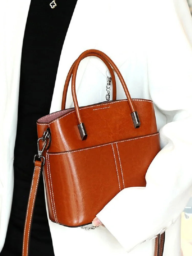 100% Genuine Leather Women Bucket Bag Casual ladies crossbody Hand Bag High Quality Cowhide Commuter Shoulder Bag for girls - Grace Beauty H&C 