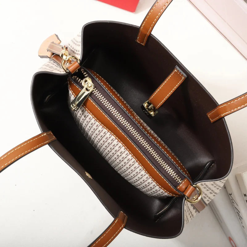 Premium Versatile Leather Crossbody Bag Ladies Large Capacity Daily Commuter Tote Bag Letter Print Design Ladies Fashion - Grace Beauty H&C 