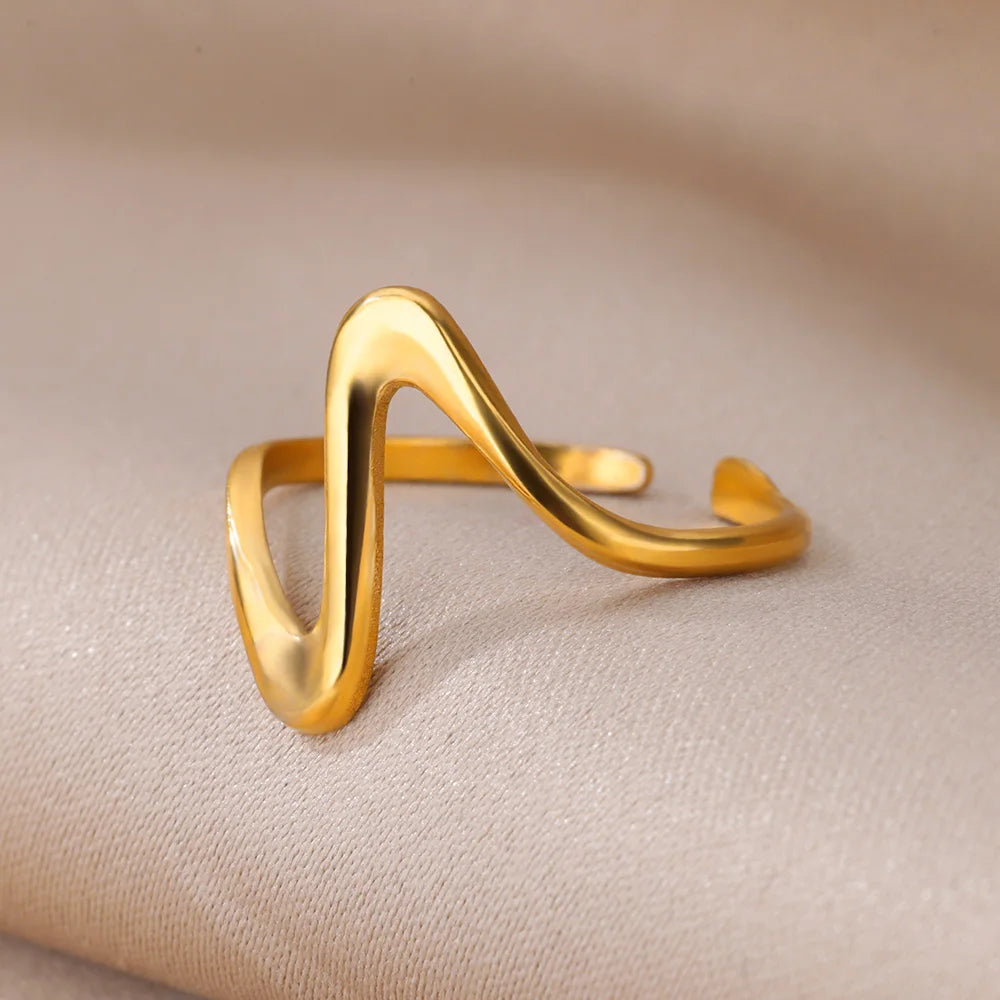 Stainless Steel Rings for Women Waterproof Open Gold Color Ring Wedding Couple Band Jewelry Gifts Free Shipping Items anillos - Grace Beauty H&C 