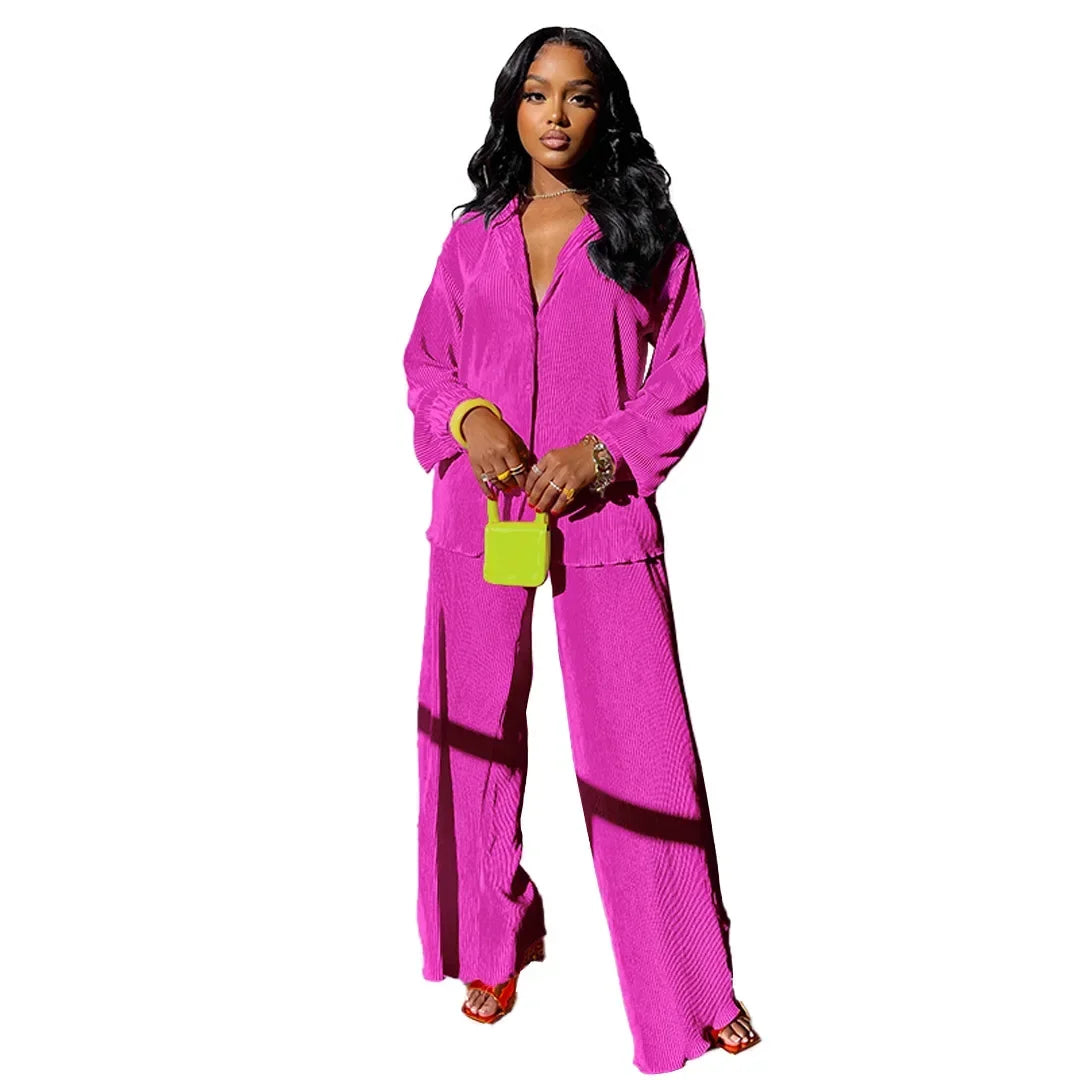 Shirt Tops and Wide Leg Pants Elegant set - Grace Beauty H&C 
