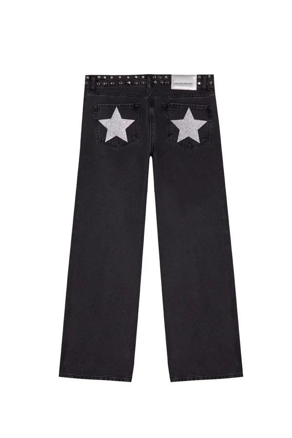 Vintage Five-Pointed Star Print High Waited Jeans - Grace Beauty H&C 