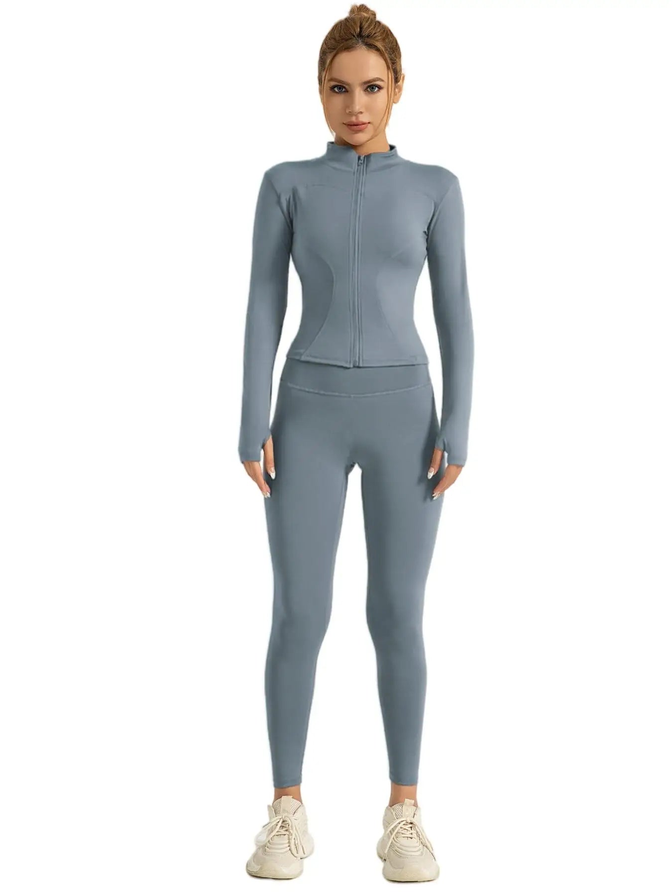 Two-piece Set Women's Solid Zip UpMock Neck Sports - Grace Beauty H&C 