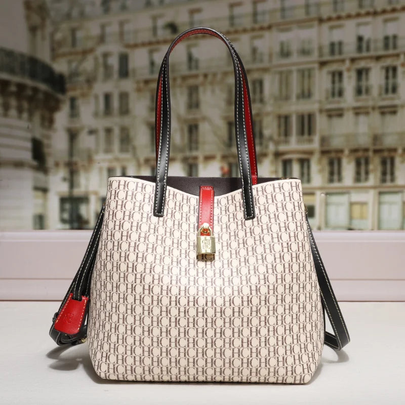 Premium Versatile Leather Crossbody Bag Ladies Large Capacity Daily Commuter Tote Bag Letter Print Design Ladies Fashion - Grace Beauty H&C 