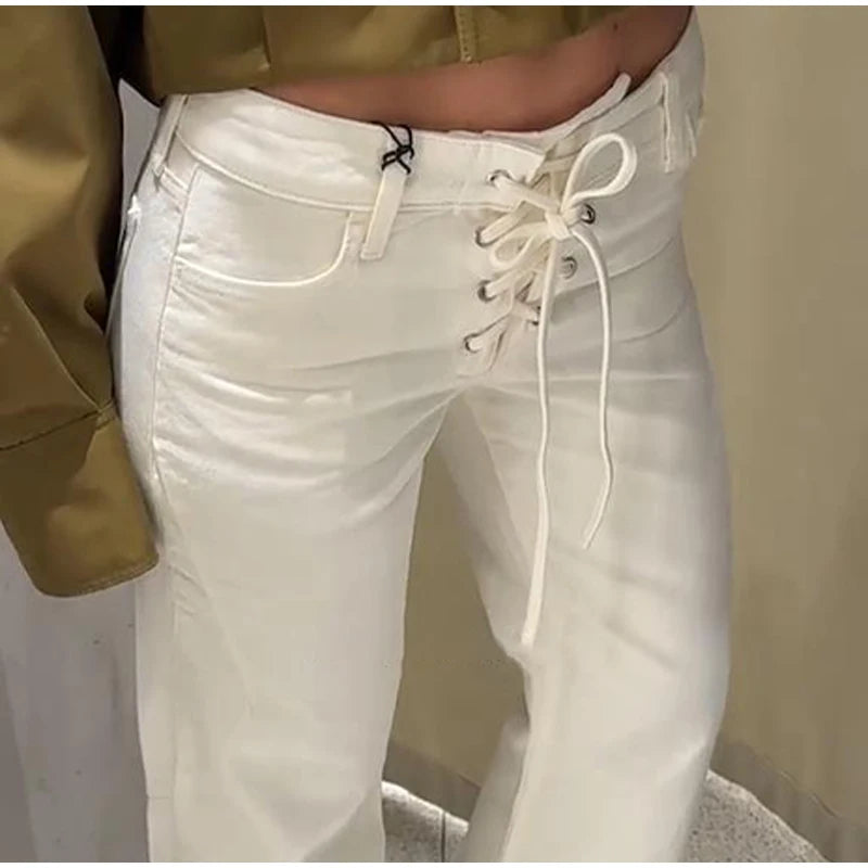 Elegant Women's Low Rise White Denim Jeans - Grace Beauty H&C 