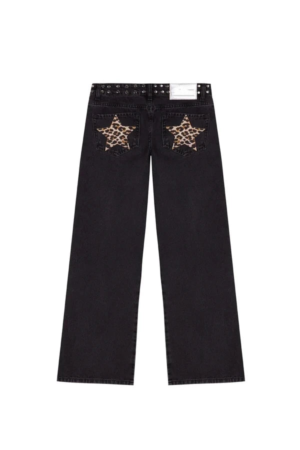Vintage Five-Pointed Star Print High Waited Jeans - Grace Beauty H&C 