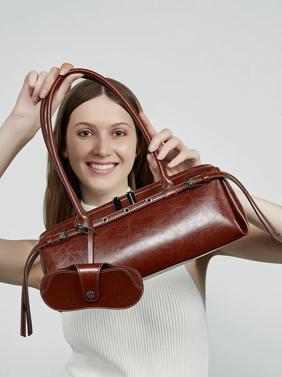 2025 New Genuine Leather Women's Shoulder Bag luxury Cowhide ladies handbag baguette bag female Commuter Shopping Underarm Bag - Grace Beauty H&C 