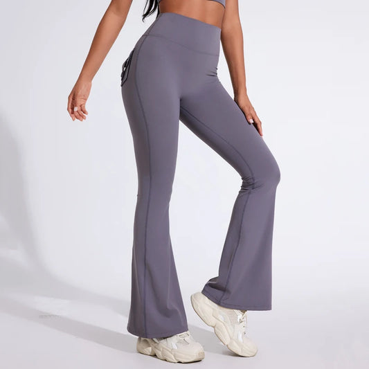 Women's pocket bell bottoms yoga high waisted hip lifting - Grace Beauty H&C 