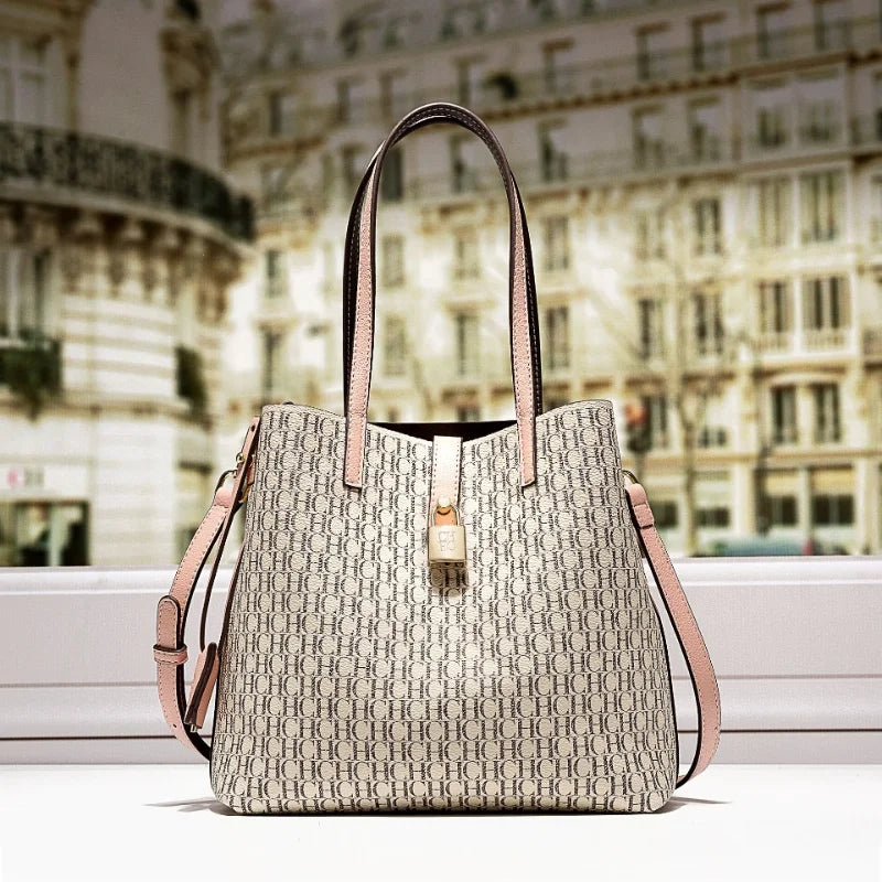 Premium Versatile Leather Crossbody Bag Ladies Large Capacity Daily Commuter Tote Bag Letter Print Design Ladies Fashion - Grace Beauty H&C 