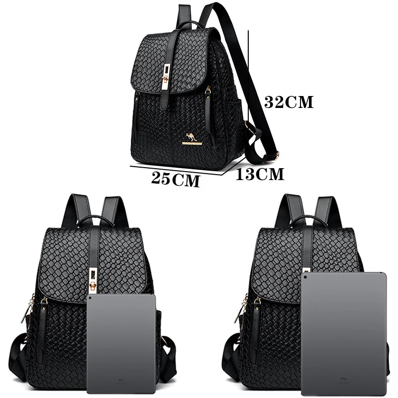 Luxury Women Leather Backpacks for Girls Sac A Dos Casual Daypack Black Vintage Backpack School Bags for Girls Mochila Rucksack - Grace Beauty H&C 