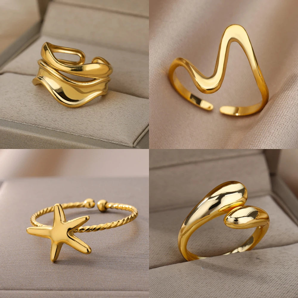 Stainless Steel Rings for Women Waterproof Open Gold Color Ring Wedding Couple Band Jewelry Gifts Free Shipping Items anillos - Grace Beauty H&C 