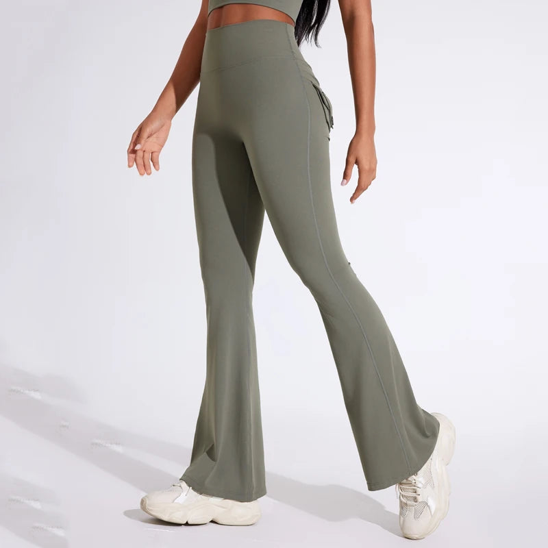 Women's pocket bell bottoms yoga high waisted hip lifting - Grace Beauty H&C 