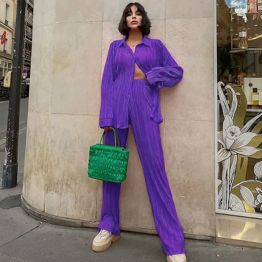 Shirt Tops and Wide Leg Pants Elegant set - Grace Beauty H&C 