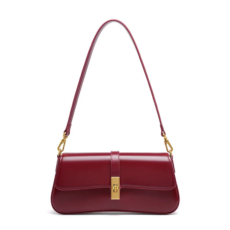 Genuine Leather Women Baguette Shoulder Bag Luxury Cowhide Solid Color Handbag Underarm Bag Fashion Ladies Shopping Bag Gift - Grace Beauty H&C 