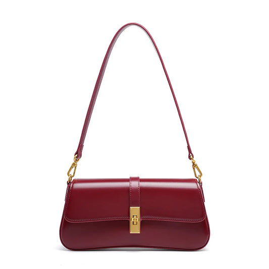 Genuine Leather Women Baguette Shoulder Bag Luxury Cowhide Solid Color Handbag Underarm Bag Fashion Ladies Shopping Bag Gift - Grace Beauty H&C 