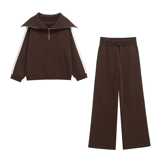 Women Fashion 2 Piece Set Brown Pullover Sweatshirts - Grace Beauty H&C 