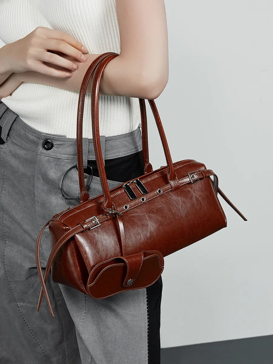 2025 New Genuine Leather Women's Shoulder Bag luxury Cowhide ladies handbag baguette bag female Commuter Shopping Underarm Bag - Grace Beauty H&C 