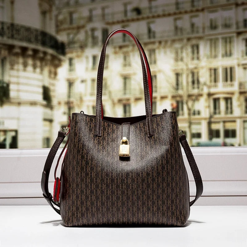 Premium Versatile Leather Crossbody Bag Ladies Large Capacity Daily Commuter Tote Bag Letter Print Design Ladies Fashion - Grace Beauty H&C 