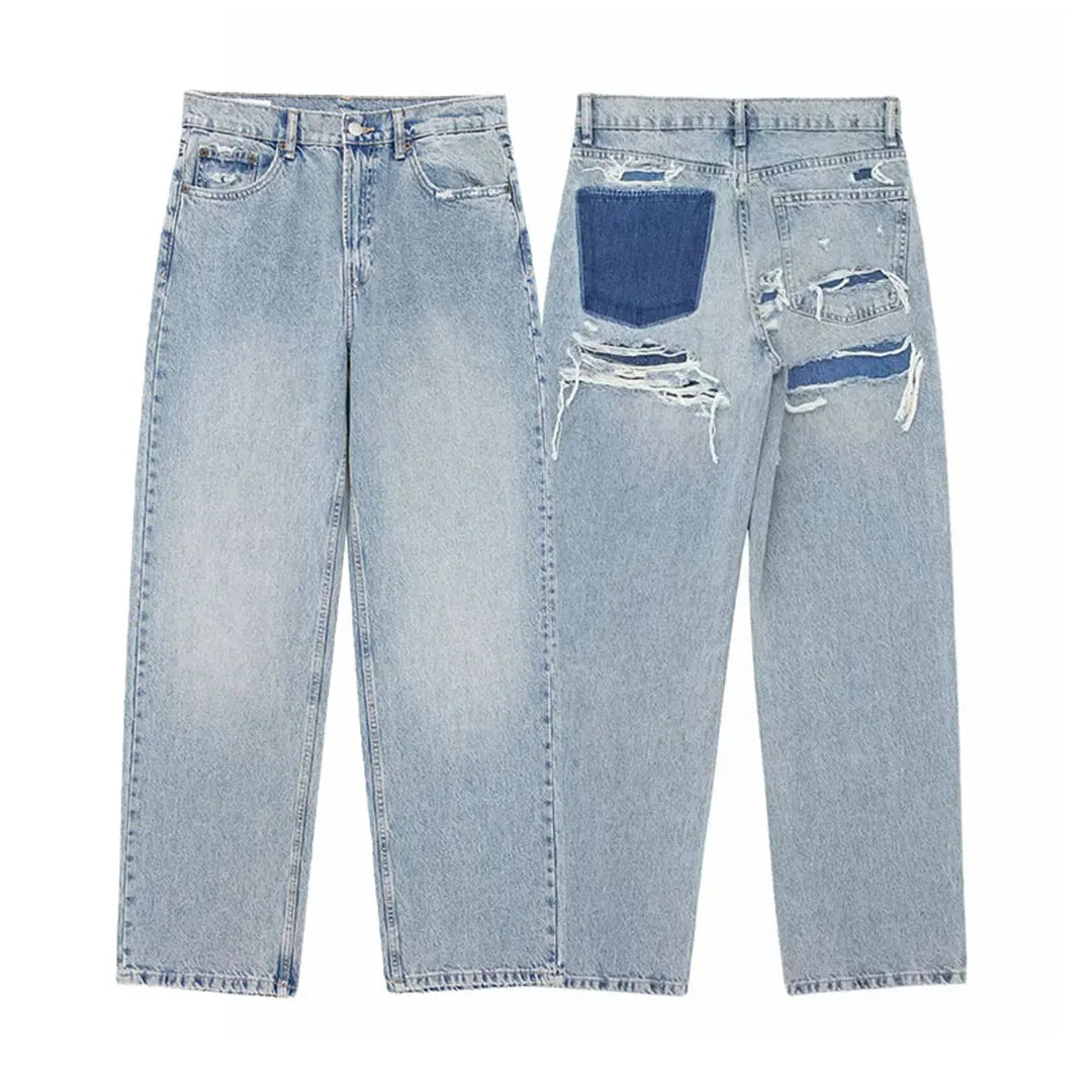 Women's Fashion Denim Blue Jeans Distressed - Grace Beauty H&C 