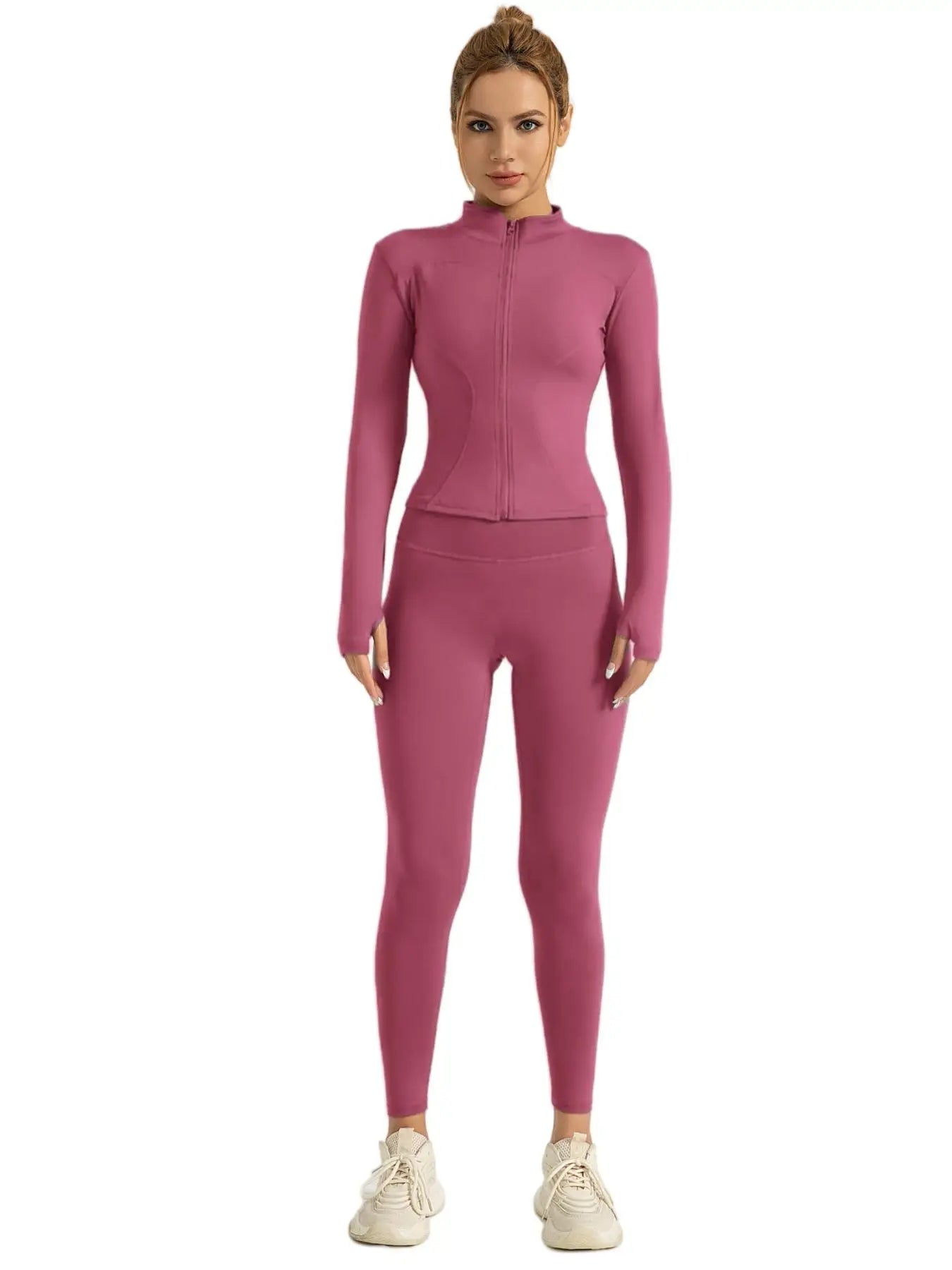 Two-piece Set Women's Solid Zip UpMock Neck Sports - Grace Beauty H&C 