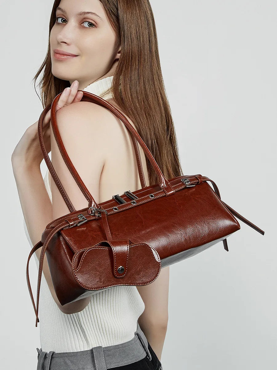 2025 New Genuine Leather Women's Shoulder Bag luxury Cowhide ladies handbag baguette bag female Commuter Shopping Underarm Bag - Grace Beauty H&C 