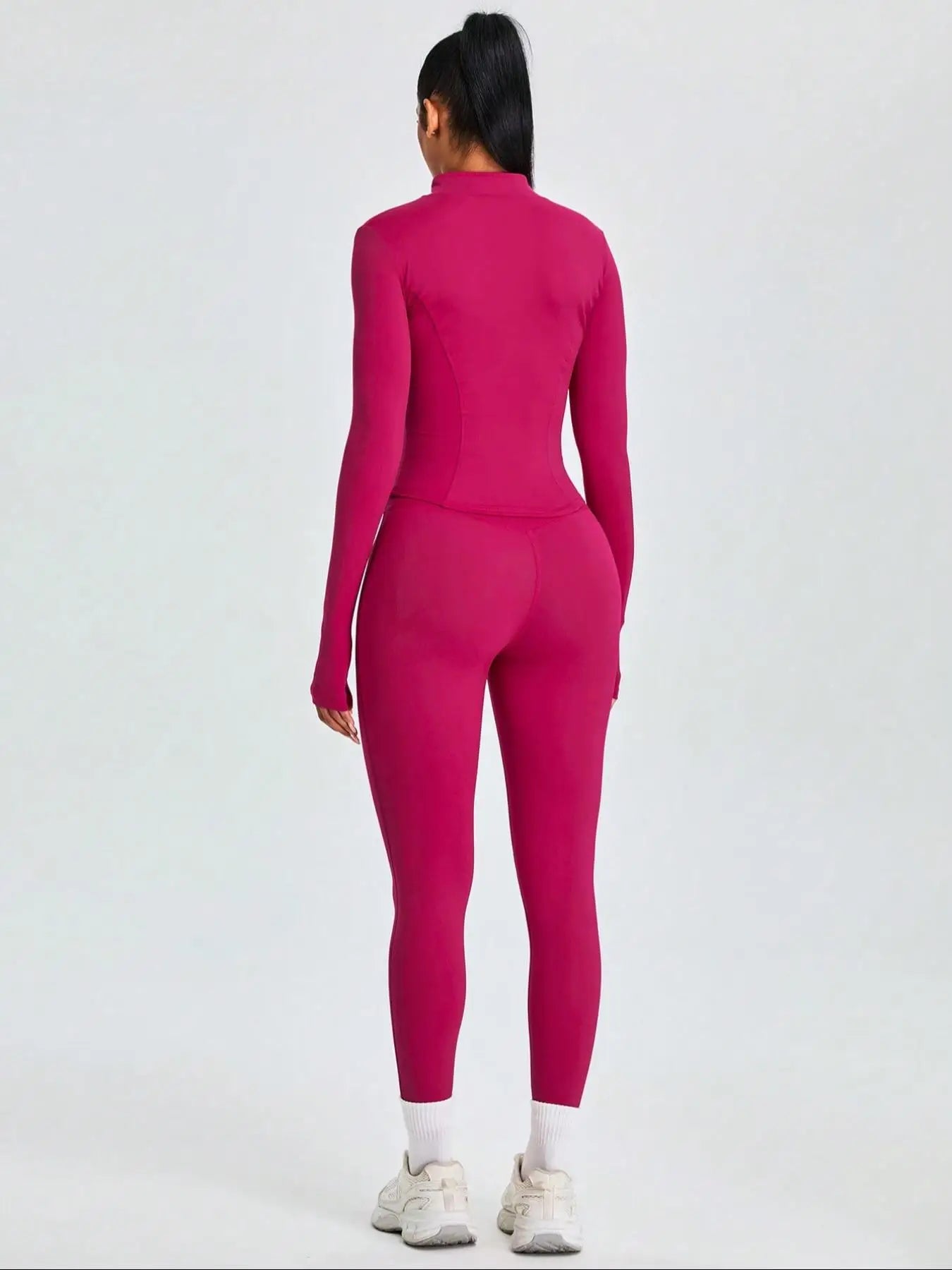 Two-piece Set Women's Solid Zip UpMock Neck Sports - Grace Beauty H&C 