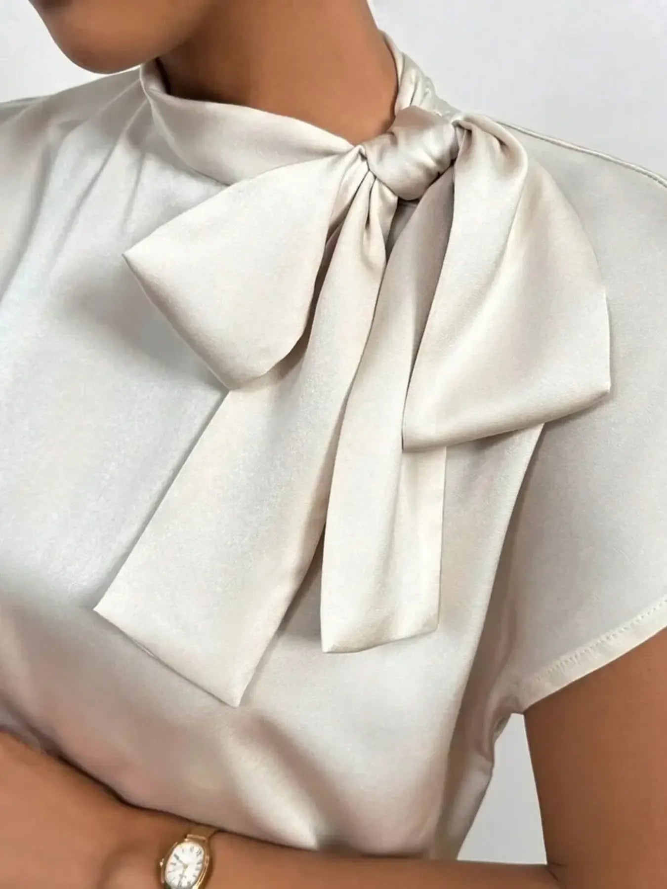 Satin Bow Tie Neck Blouse - Grace Beauty H&C 