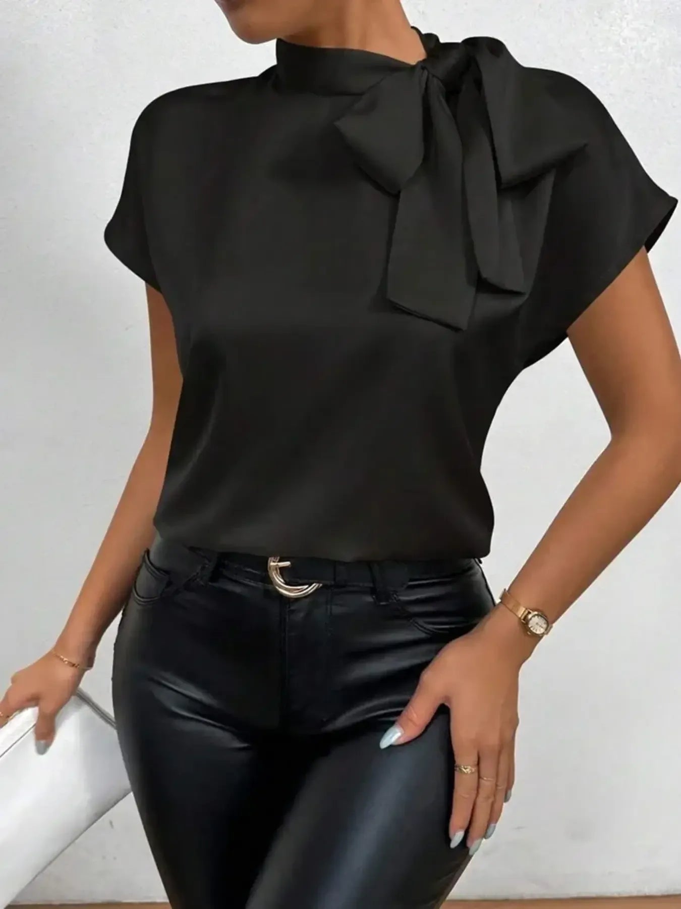Satin Bow Tie Neck Blouse - Grace Beauty H&C 