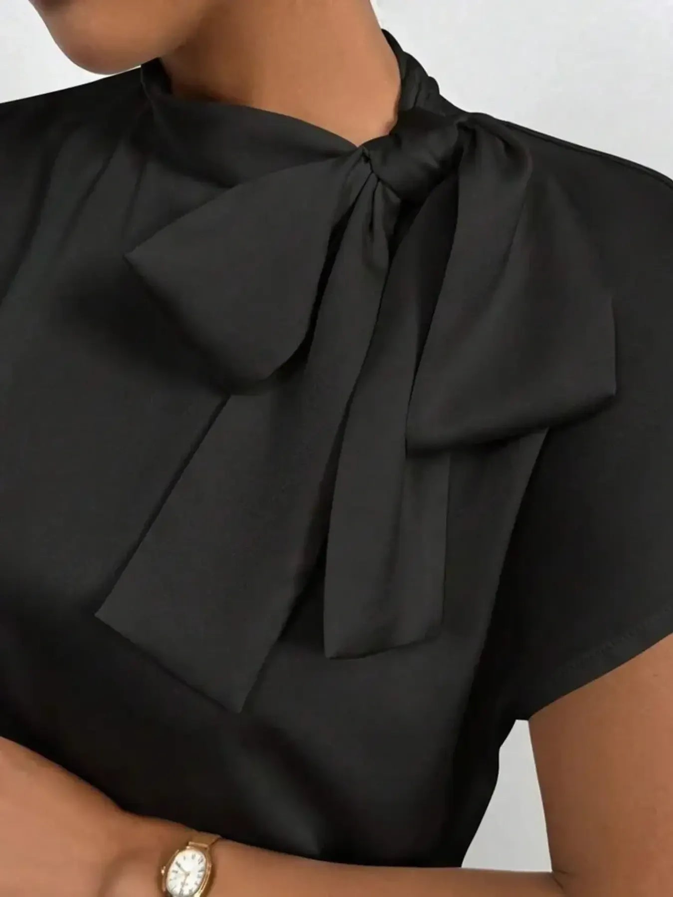 Satin Bow Tie Neck Blouse - Grace Beauty H&C 