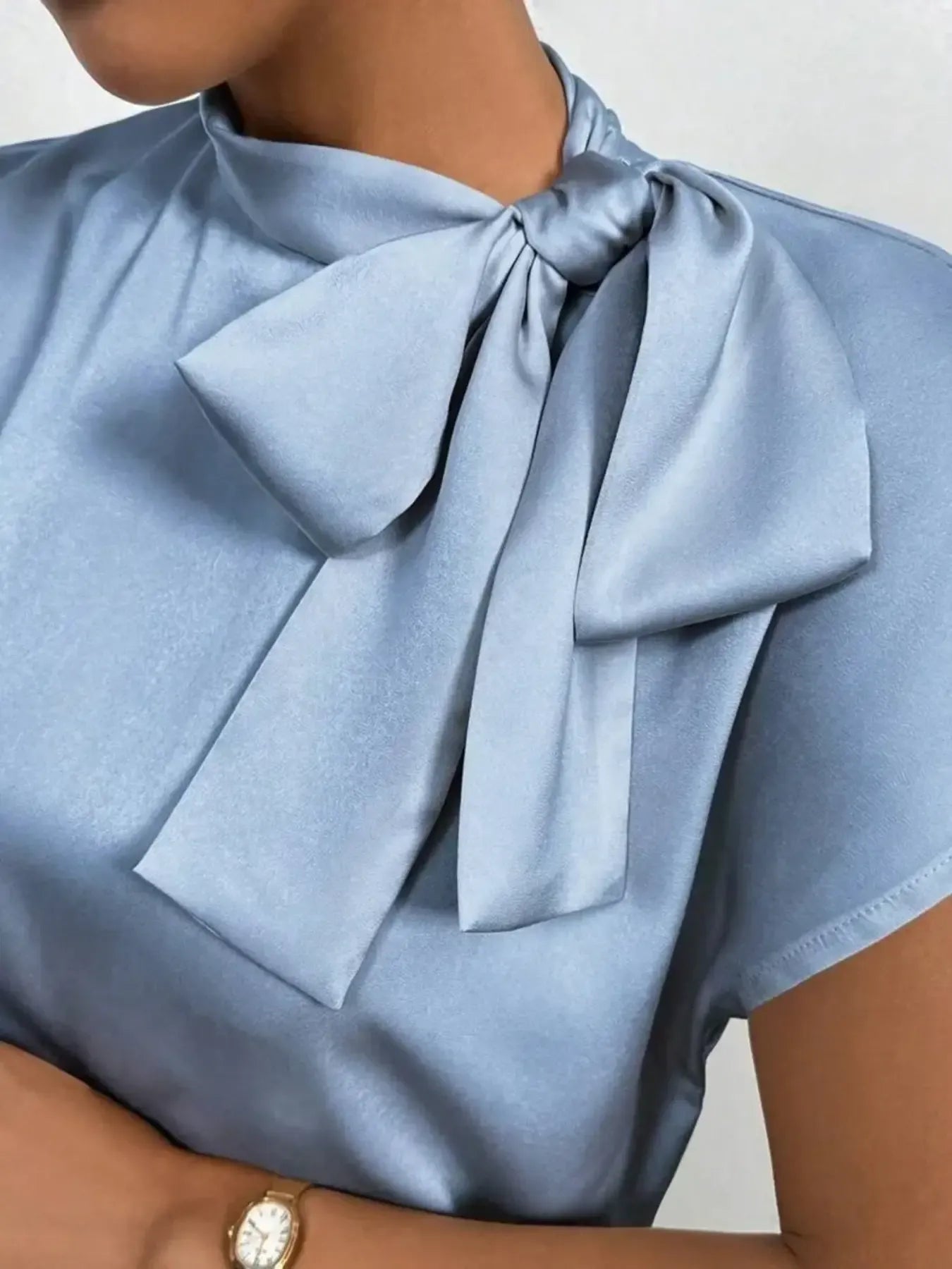 Satin Bow Tie Neck Blouse - Grace Beauty H&C 