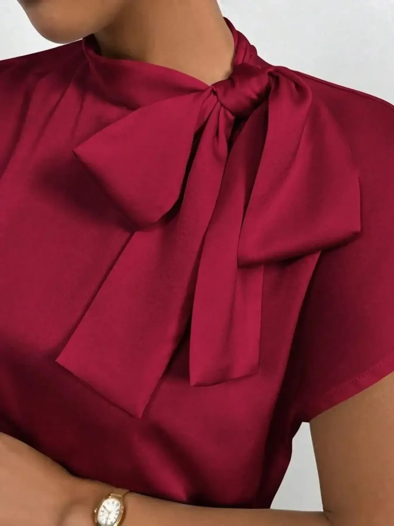 Satin Bow Tie Neck Blouse - Grace Beauty H&C 