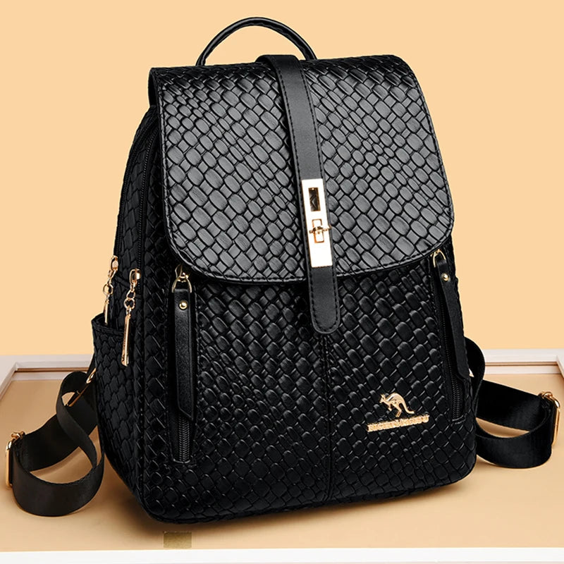 Luxury Women Leather Backpacks for Girls Sac A Dos Casual Daypack Black Vintage Backpack School Bags for Girls Mochila Rucksack - Grace Beauty H&C 