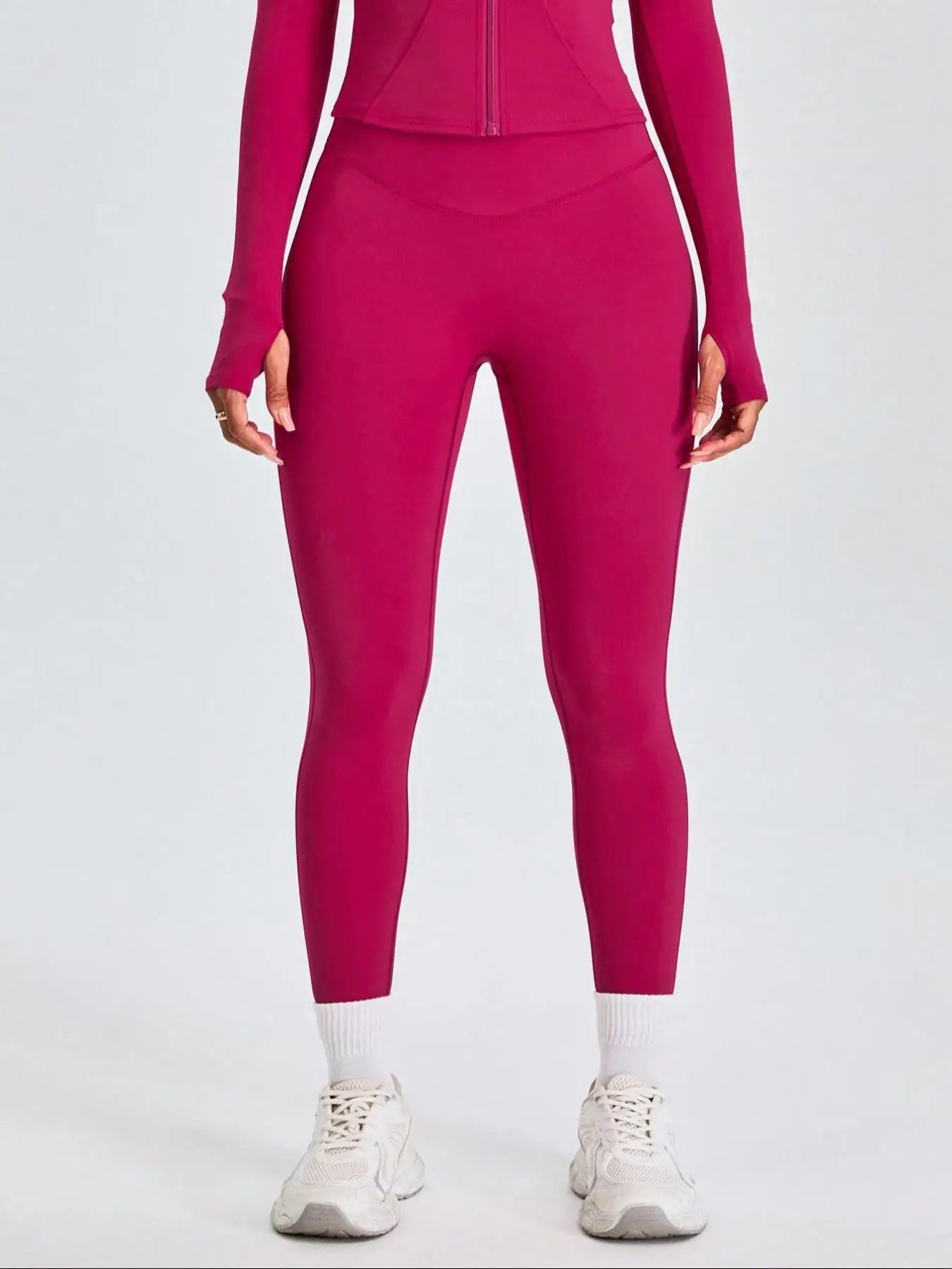 Two-piece Set Women's Solid Zip UpMock Neck Sports - Grace Beauty H&C 