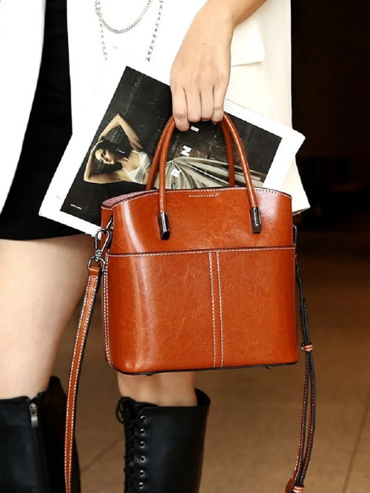 100% Genuine Leather Women Bucket Bag Casual ladies crossbody Hand Bag High Quality Cowhide Commuter Shoulder Bag for girls - Grace Beauty H&C 