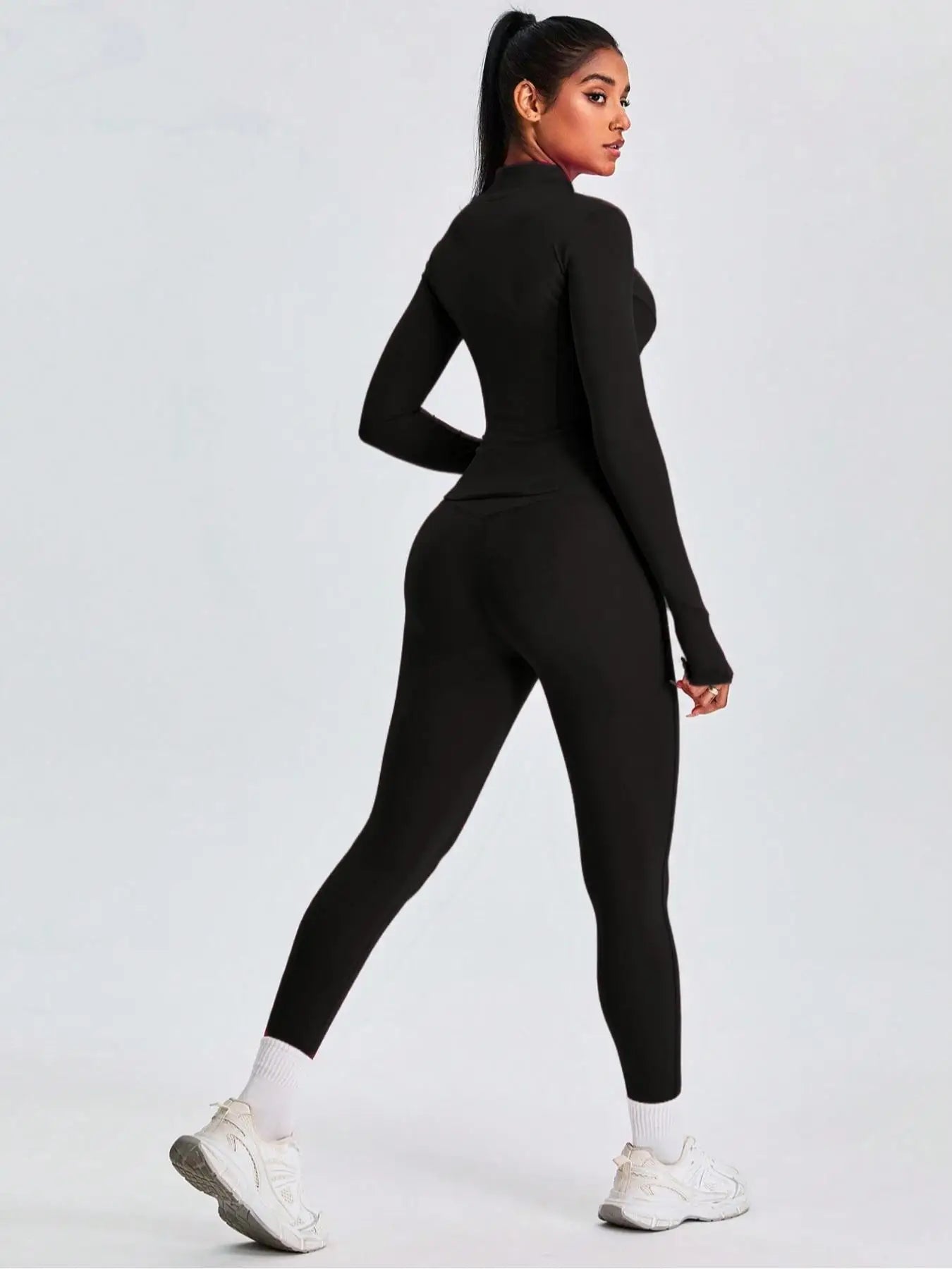 Two-piece Set Women's Solid Zip UpMock Neck Sports - Grace Beauty H&C 