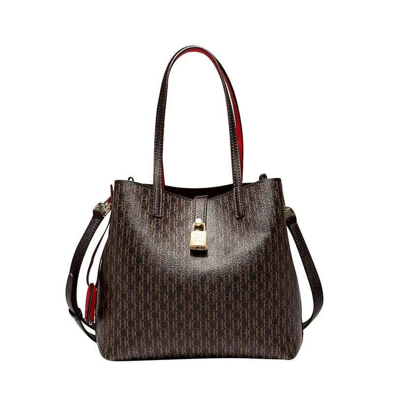 Premium Versatile Leather Crossbody Bag Ladies Large Capacity Daily Commuter Tote Bag Letter Print Design Ladies Fashion - Grace Beauty H&C 