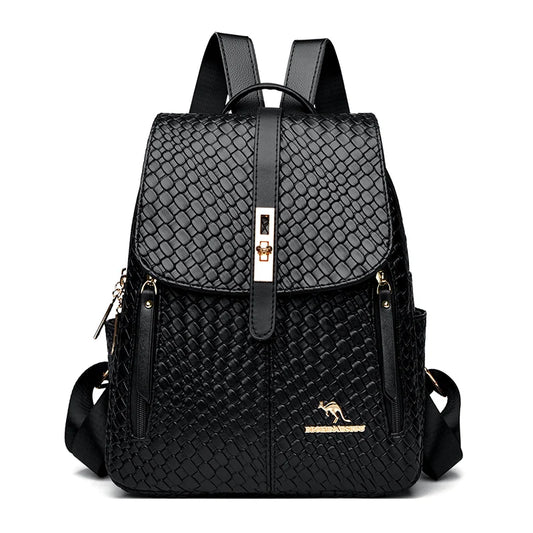 Luxury Women Leather Backpacks for Girls Sac A Dos Casual Daypack Black Vintage Backpack School Bags for Girls Mochila Rucksack - Grace Beauty H&C 